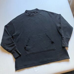 TATEJONES black mock neck kangaroo pocket boxy long sleeve pullover sweater